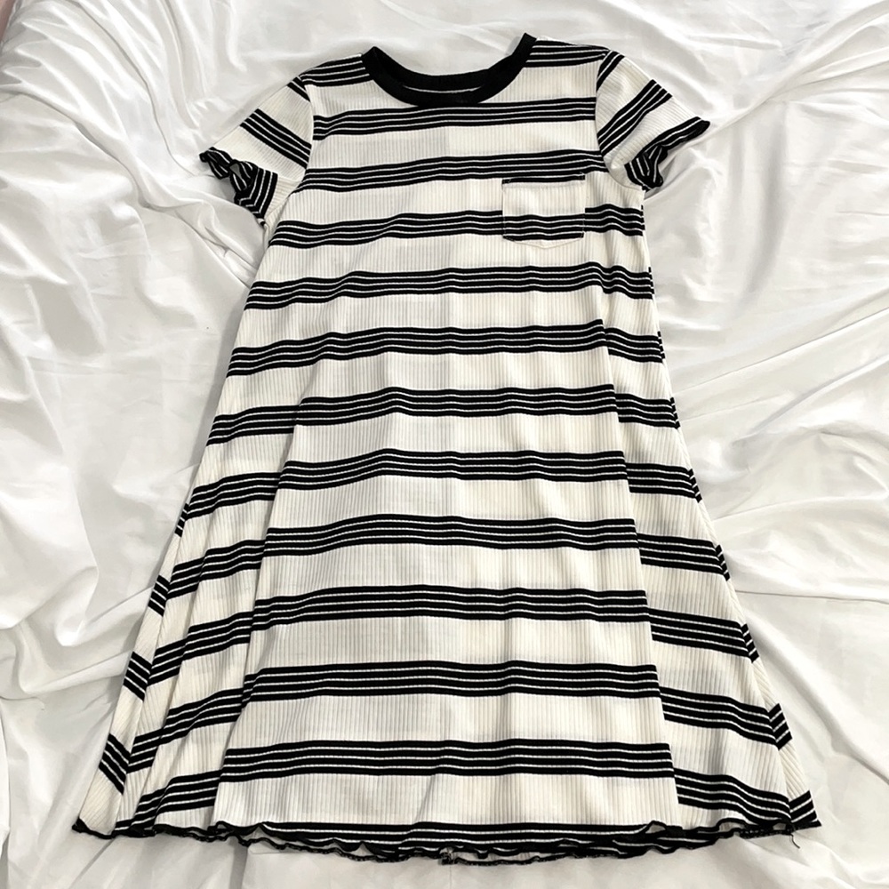black and white striped tee shirt dress